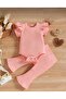 Girl's Corded Top and Bottom Set 100% Cotton Summer Short Sleeve Pink - 2