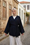 Navy Blue - Natural Viscose Fabric Women's Hijab Kimono with Pockets and Belt 1168-Tes - 5