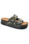 Feles Double Buckle Cork Sole Stone Detailed Women's Slippers Platinum