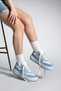 Women's High Sole Sneakers Linen Fabric Lace-Up Sports Shoes Corken Blue Denim - 6
