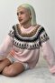 Pink Crew Neck Patterned Women's Knitwear Sweater Mg2502 - 3