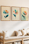 3 Pieces Clear Brushes and Light Flowers Themed Wooden Frame Look Mdf Painting Set - 2