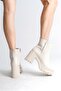 Visby Zippered Orthopedic Thick Heeled Women's Boots - Cream - 4