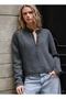 Basic Buttoned Dark Gray Women's Knitwear Cardigan