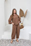 Brown Cotton Muslin Long Sleeve Blouse and Loose Pants Set (Bluz-Pant) - 5