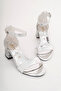 Silver Broken Glass Children's Single Strap Heeled Evening Dress Shoes