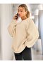 Women's Crew Neck Basic Oversize Sweatshirt Beige - 3