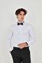 Ice White - Tie Collar Satin Lycra Hidden Buttoned Tuxedo Slim Fit Shirt