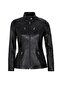 Black Maeve Women's Genuine Leather Coat with Snap Detail and Judge Collar Lining - 6