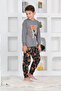 Long Sleeve Crew Neck Interlock Basketball Gray Color Boys Pajama Set - 2