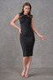 Stretchy Fabric Slim Fit Slim Fit Black Midi Evening Dress 2387