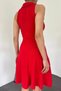 Women's Shirt Collar Ottoman Design Stretchy Fabric Sleeveless Red Dress 5060 - 4