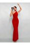 One Shoulder Back to Waist V-Cut Back Mid Gathered Slit Long Fish Dress