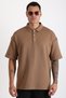 Shoulder Shepherd Stitch Detail Double Pique Fabric Loose Fit Men's Polo Neck T-Shirt