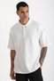 Shoulder Shepherd Stitch Detail Double Pique Fabric Loose Fit Men's Polo Neck T-Shirt - 6