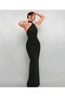 One Shoulder Back to Waist V-Cut Back Mid Gathered Slit Long Fish Dress