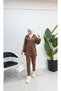 Neon Zippered Hooded Tracksuit Set TRN2040-1 Brown
