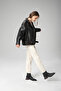 Pamela Unisex Oversize Biker Coat - Genuine Leather, Black/tan - 6