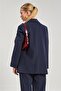Women's Striped Blazer Jacket with Pocket Flaps - Navy Blue - 5