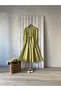 Long Oil Green Poplin Flared Dress - 4