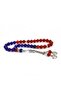 Double Crescent and Star Tasseled Red Agate and Navy Blue Ceyt Stone Prayer Beads - 2