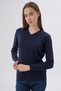 Women's Navy Blue 100% Organic Cotton V-Neck Knitwear Sweater Blouse Trist-6102 - 3