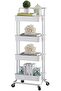 4-Tier Kitchen Rolling Cart, Utility Storage Trolley Cart with Wheels, Laundry Waterproof Cart, Mobi