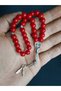 Red Glass Beads 33' Rosary - Stylish Design with Metal Tassels - 2