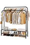 Multifunctional Bedroom Heavy Duty Clothes Rail with Double Rails, 4 Clothes Hooks Garment Rack for