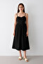 Black Waist Detailed Poplin Dress - 2001