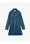 Cotton Long Sleeve Classic Collar Button Flounced Mini Denim Dress - 3