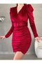 Front Draped Belt Detailed Flexible Velvet Fabric Long Sleeve Claret Red Velvet Dress 582015 - 7