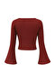 Burgundy Lace Detailed Long Sleeve Seasonal Blouse Top - 2