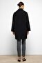 Patterned Lined Oversize Double Breasted Coat Black 3095 - 7