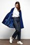 Patterned Lined Oversize Double Breasted Coat Cobalt Blue 3095 - 5