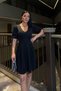 Women's Stretchy Crepe Fabric V Neck Princess Sleeve Flared Black Mini Evening Dress 581673 - 4