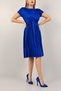 Women's Cobalt Blue Flexible Crepe Fabric Pleated Belt Detailed Short Sleeve Midi Dress Emr-120 - 8