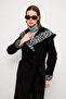 Hooded Leopard Pattern Garnished Coat with Bag Pockets Black 3123 - 6