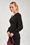 Women's Side V-Neck Gathered Blouse - Black - 3