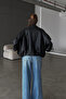 Women's Oversized Leather Jacket – Oversized Relaxed Fit, Zippered Belt Detail Everyday Women's Jacket - 3