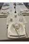Polyester Linen Gold Piko Detailed Off-White Carefree Tablecloth + 6 Napkins - 4