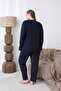 Women's Winter Plus Size Curve Embroidered Patterned Collar Buttoned Long Sleeve Pajama Set - 5