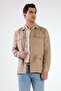 Beige Men's Regular Fit Plain Classic Collar Suede Coat - 5