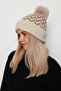 Fluffy Pompom Beige Color Knitted Patterned Wool Beret, Ear Protection Warm Winter Beret Beanie1128 - 5
