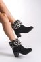 Rielradh Women's Fur Detailed Heeled Boots 0012501 Black Suede - 3