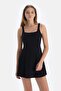 Black Square Collar Dress Swimsuit