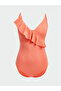 Lcw Dream Orange V-Neck Straight Strap Women's Swimsuit