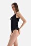 Black Underwireless U-Neck Thick Strap Swimsuit - 3