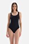 Black Underwireless U-Neck Thick Strap Swimsuit