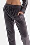 Gray Embroidered Detailed Long Sleeve Velvet Pajama Set - 6